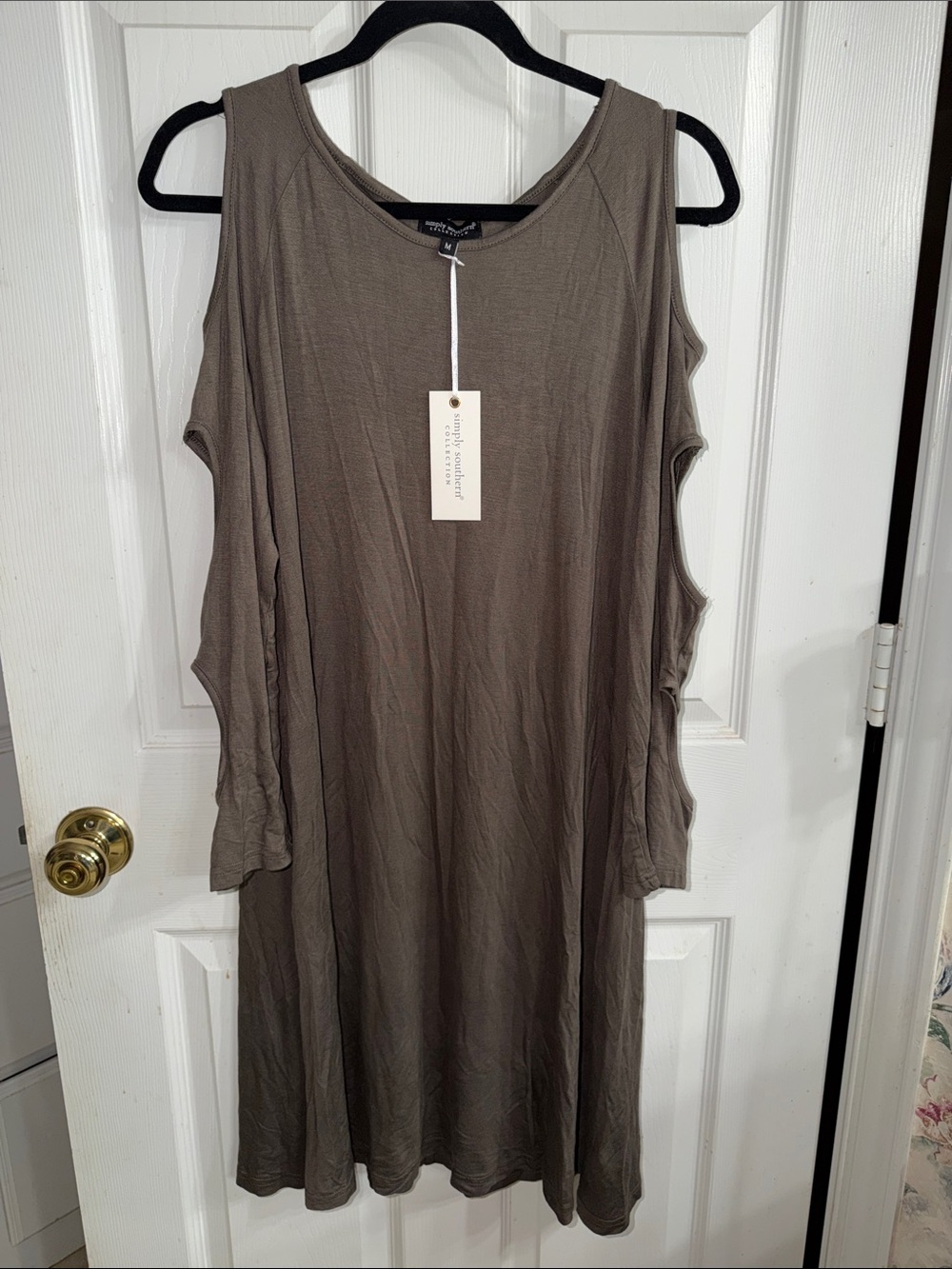 Cold Shoulder Swing Dress in Olive Taupe